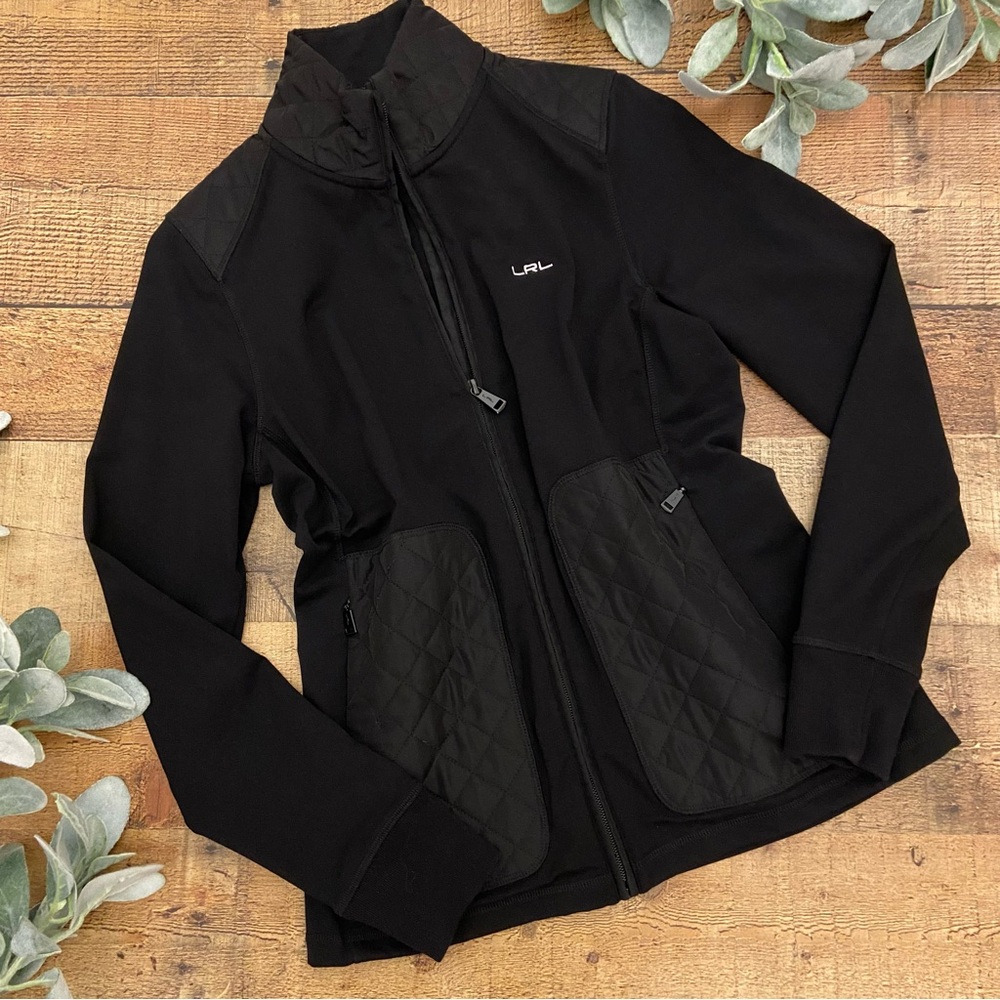Ralph Lauren Sporty Black Zip Up Jacket, Quilted Accent, Pockets - Picture 2 of 12